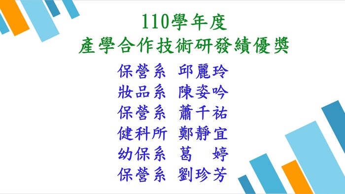 110學年度產學合作技術研發績優獎民生學院共6人圖片